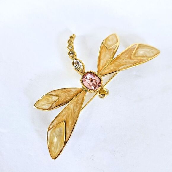 Vintage KJL For Avon 80s Large Enamel Rhinestones Dragonfly Statement Brooch Pin - Picture 1 of 10